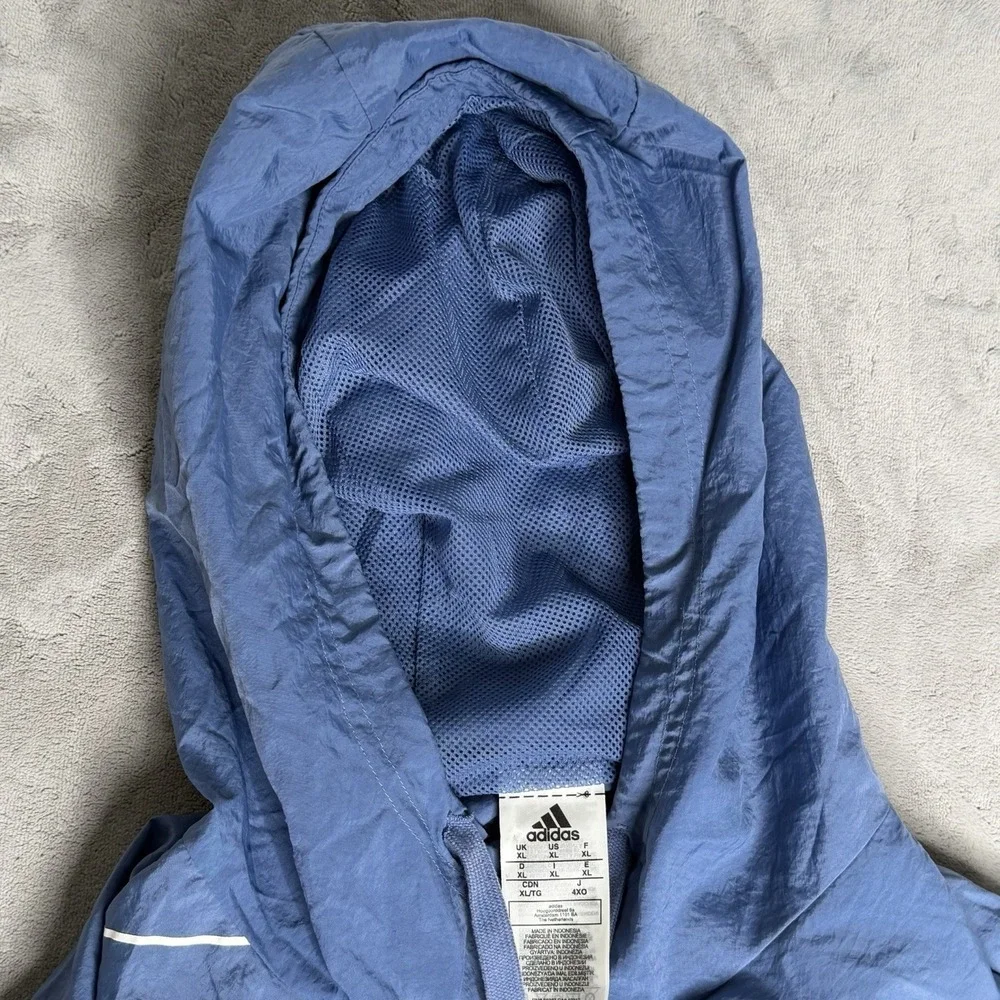 Adidas Quarter Zip Hoodie Mens XL Retro Style Blue Solid‎ Hooded Windbreaker